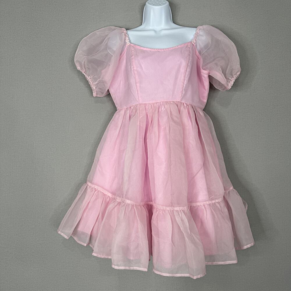 Sweet Society Hot Topic Dress Womens M Pink Chiffon Puff Sleeve Balletcore Fairy
